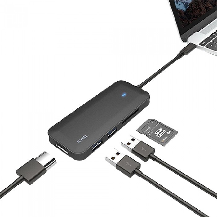 Cổng chuyển sạc và đọc thẻ nhớ JCPal Slim USB-C Multiport Adapter (Đen)